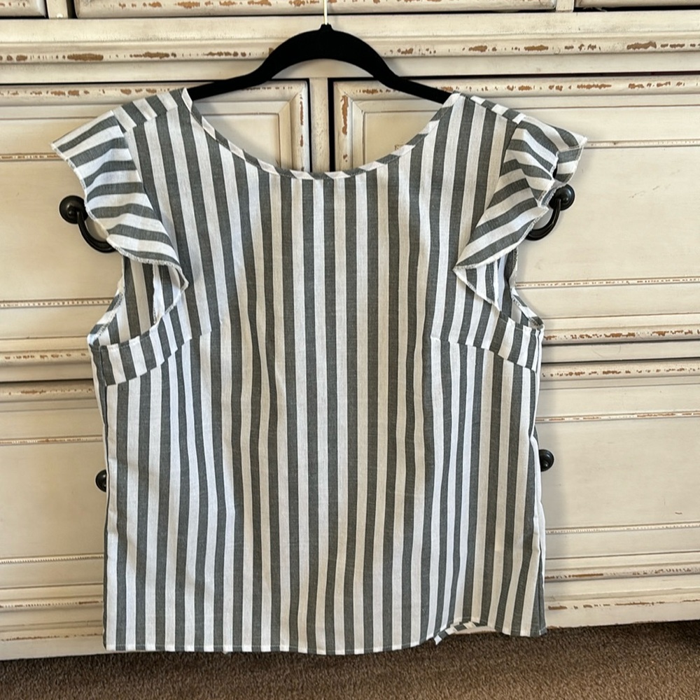 Greenish grey striped blouse